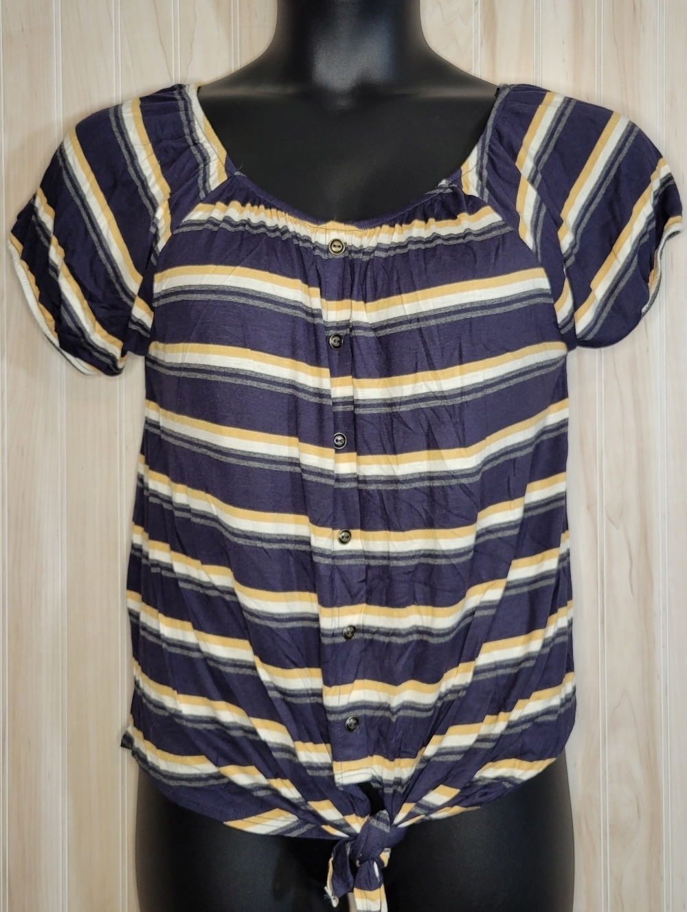 Pink Rose Striped Tie-Front Top Sz Lg
